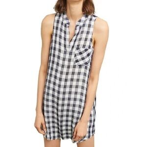 Anthropologie Cloth & Stone Dress Size Medium BW Check Mini Fray Hem Prairie